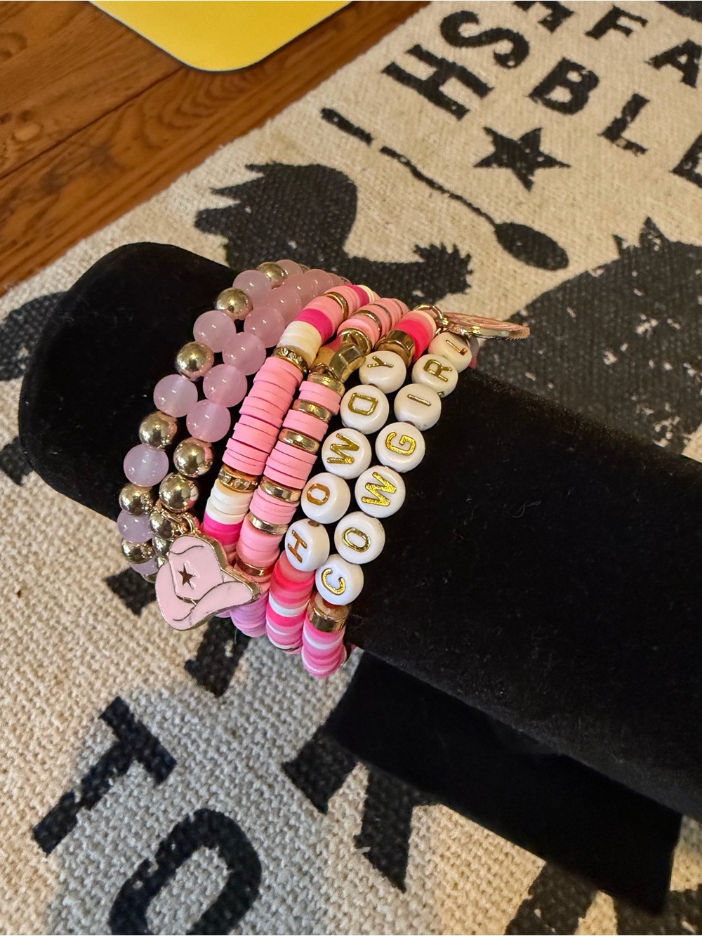 Pink Beaded Charm Bracelet Stack